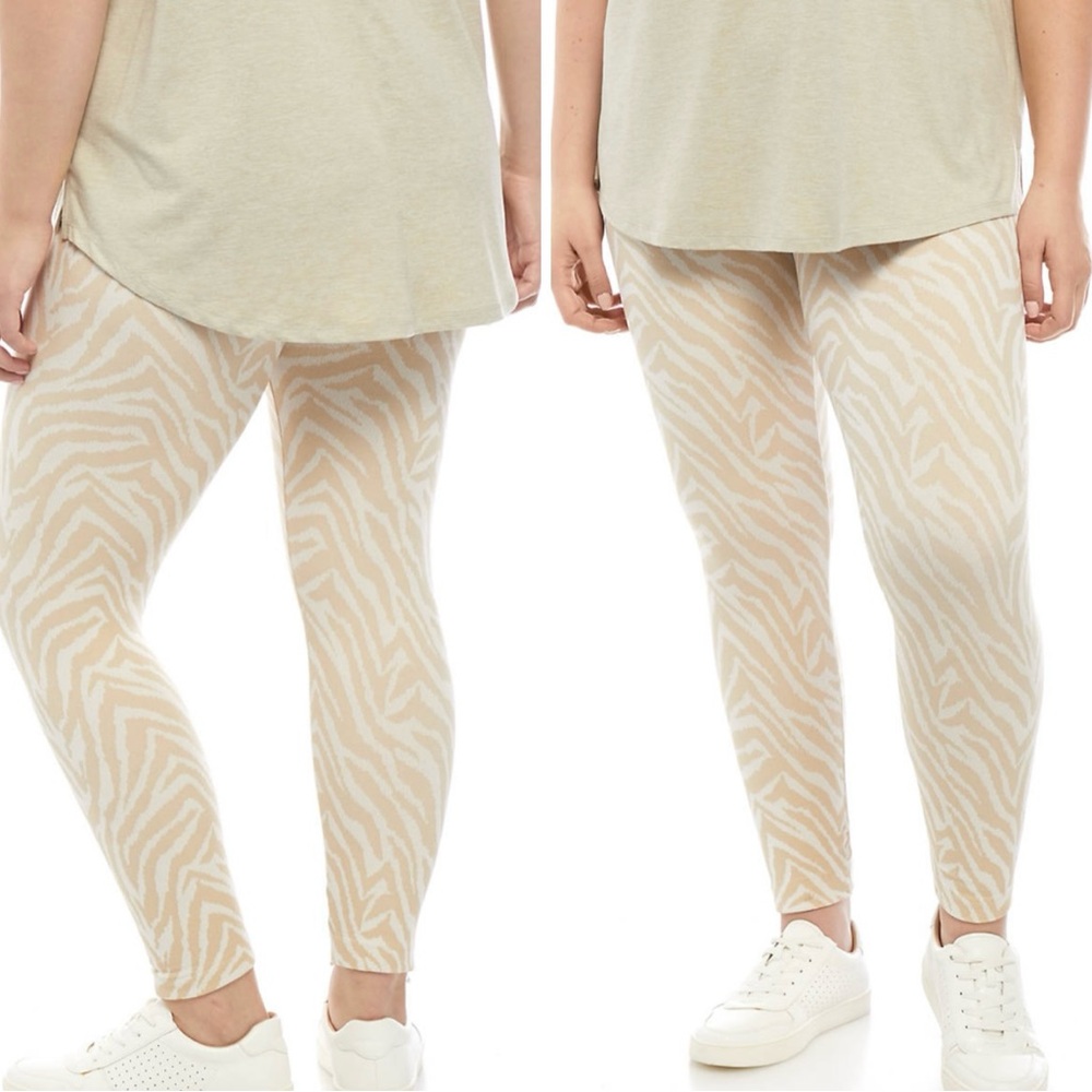 Wonderly‎ Fleece Leggings, Zebra Print, Soft, Stretchy, Color Tan, Size XXL
